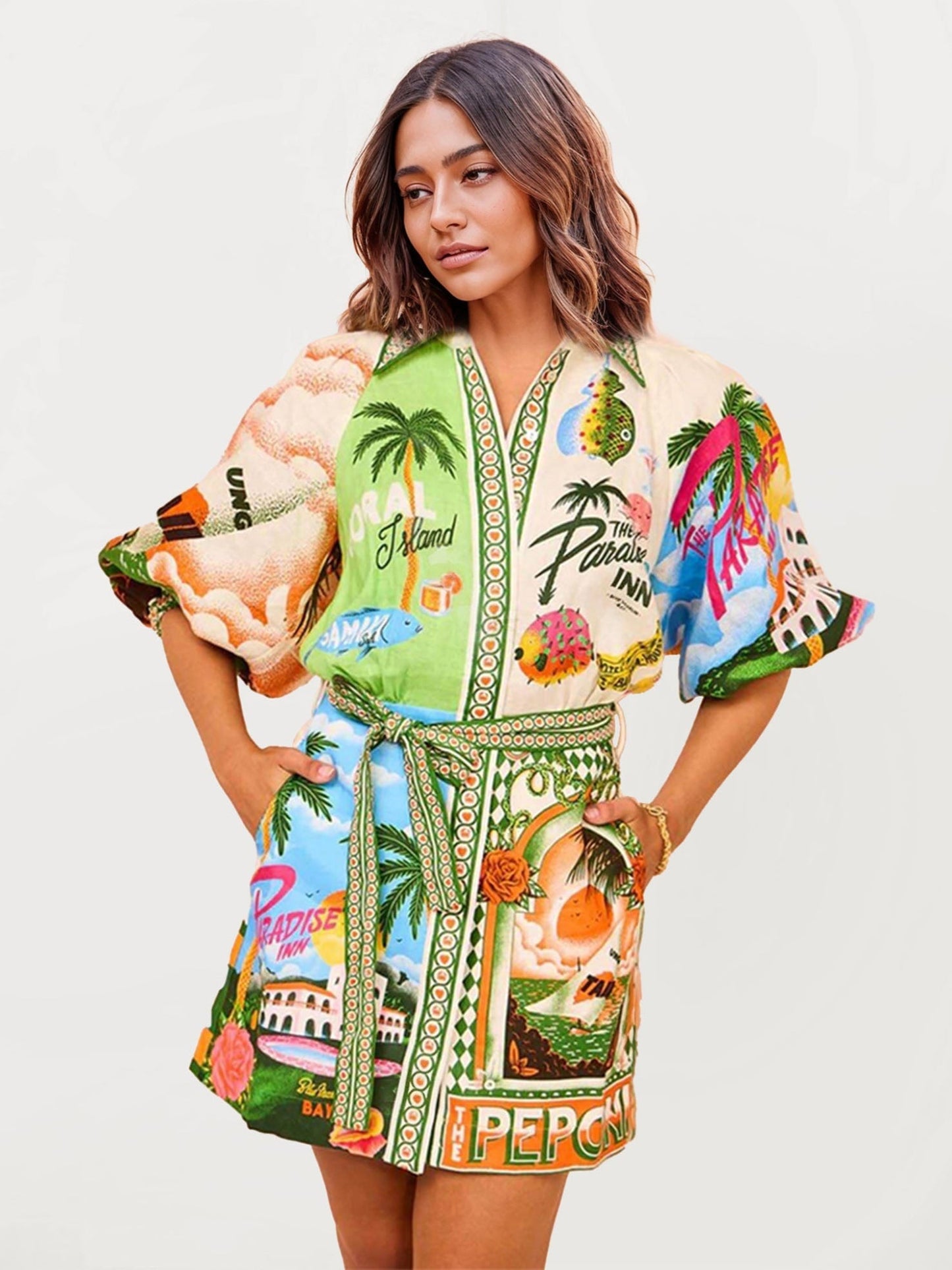 VESTIDO CAMISERO ESTAMPADO PARADISE