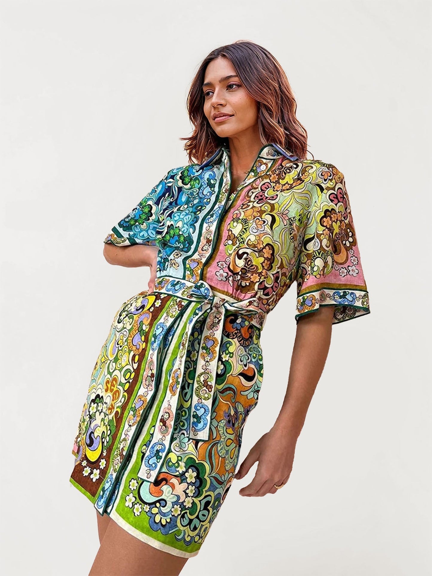 VESTIDO CAMISERO ESTAMPADO CON CINTURÓN