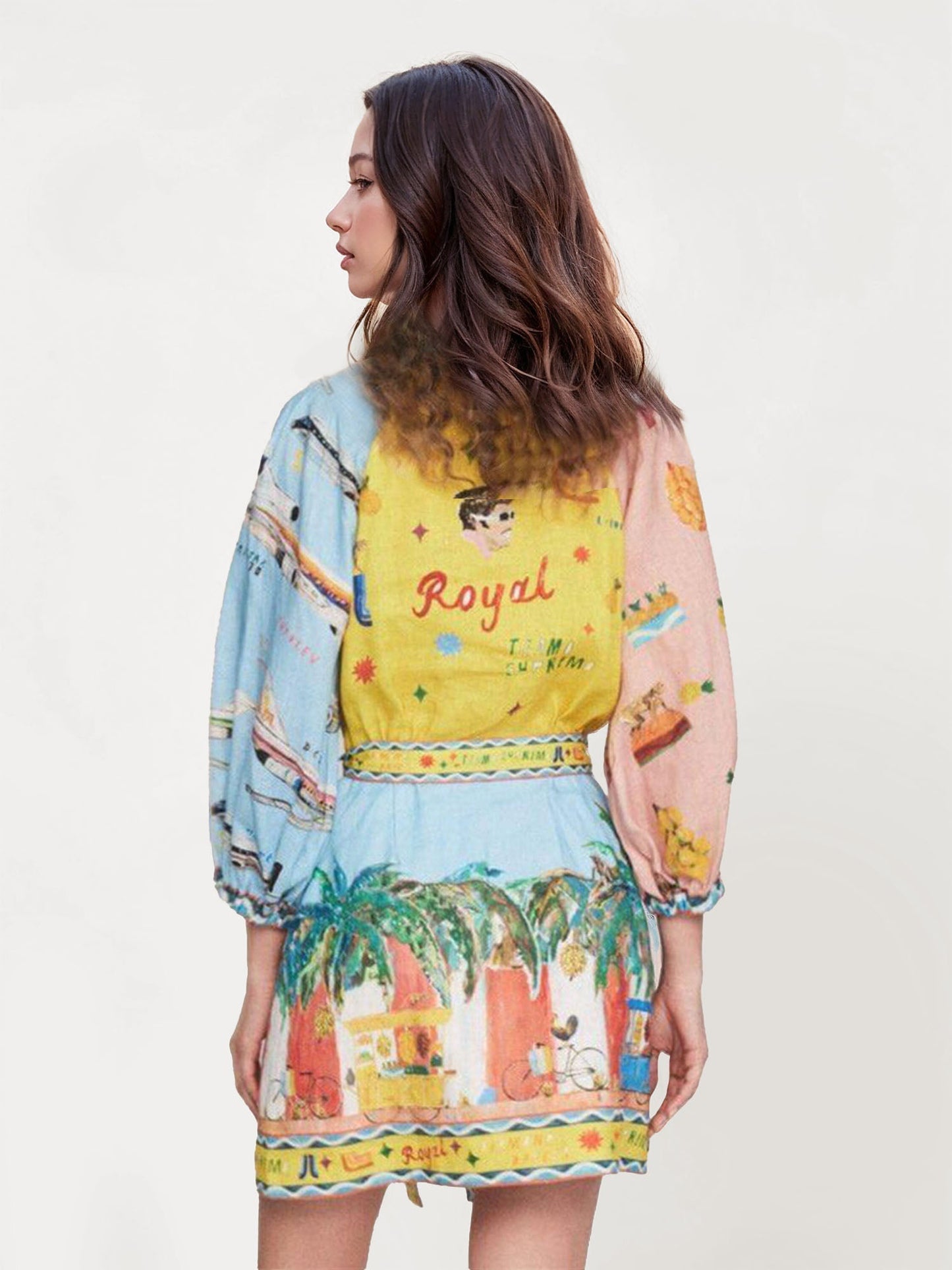VESTIDO CAMISERO MINI ESTAMPADO ARTÍSTICO