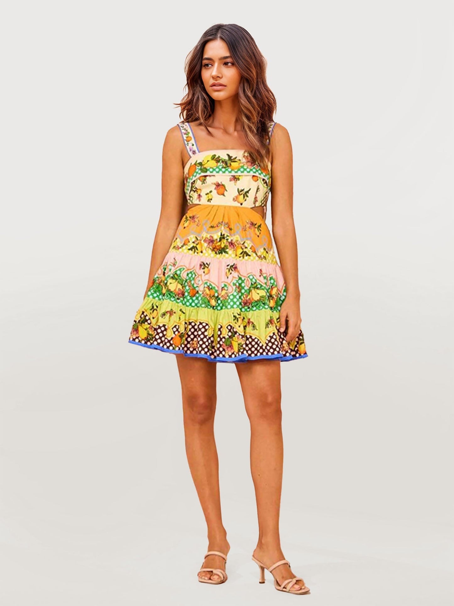 VESTIDO MINI ESTAMPADO CON ESCOTE RECTO