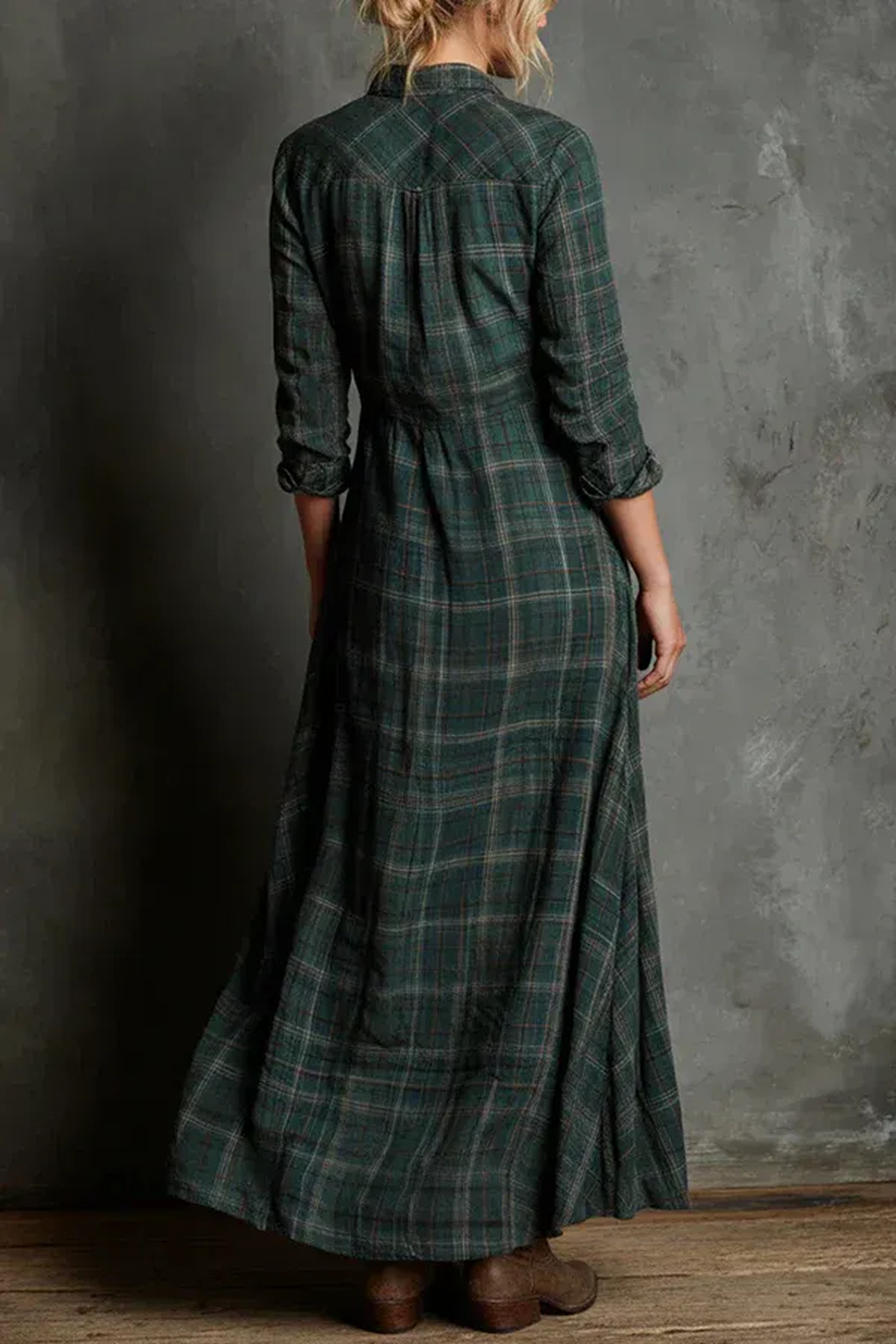 VESTIDO CAMISERO LARGO CUADROS