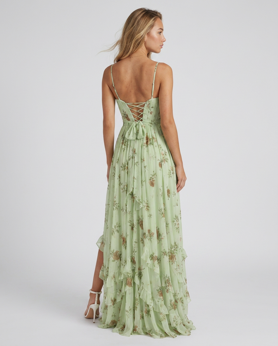 VERONICA - VESTIDO MAXI CON ESCOTE EN V Y VOLANTES