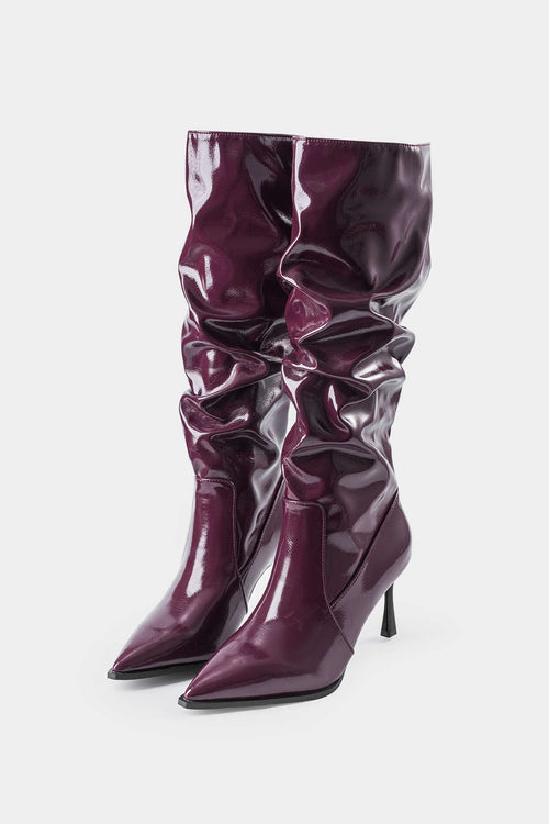Botas de Cuero Sintético con Pliegues y Punta Afila