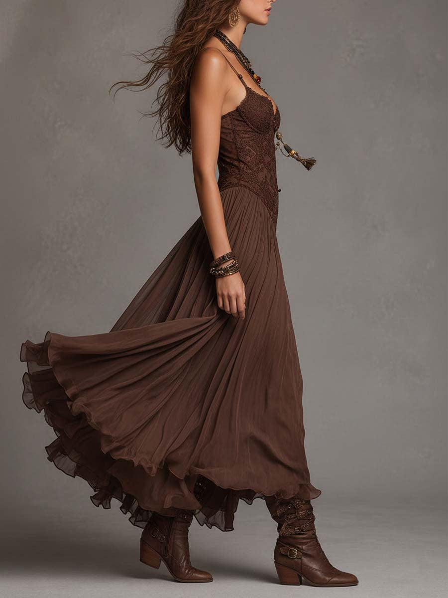 Vestido Federica marrón - falda de gasa