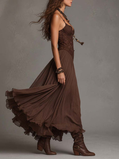 Vestido Federica marrón - falda de gasa