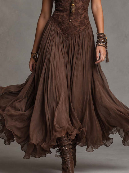 Vestido Federica marrón - detalle de volante