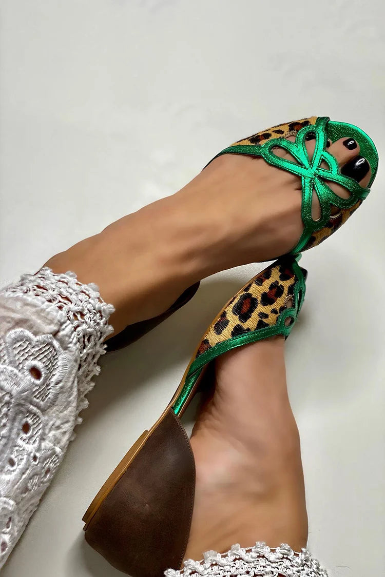 Lara™ - Sandalias con recortes, bloque de color, estampado leopardo verde - Verde