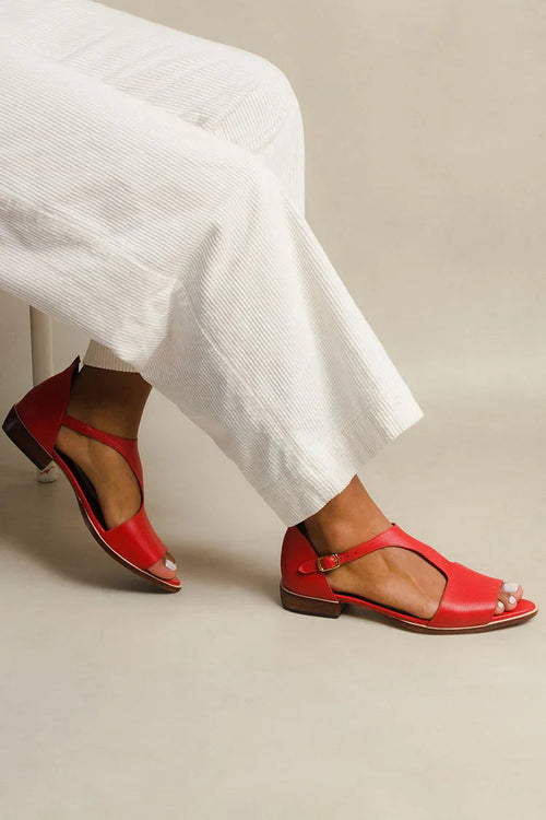 Julieta™ - Sandalias con recortes, puntera descubierta, casuales, con correa en T - Rojo