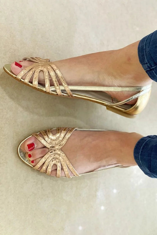 Bárbara™ - Sandalias con recortes, puntera descubierta, brillantes y metalizadas - Oro
