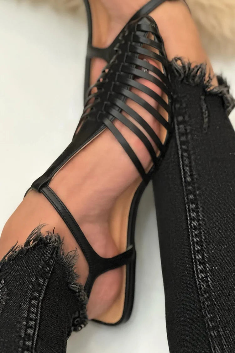 Francesca™ - Sandalias cut-out esenciales casual negras de punta con correa en T - Negro