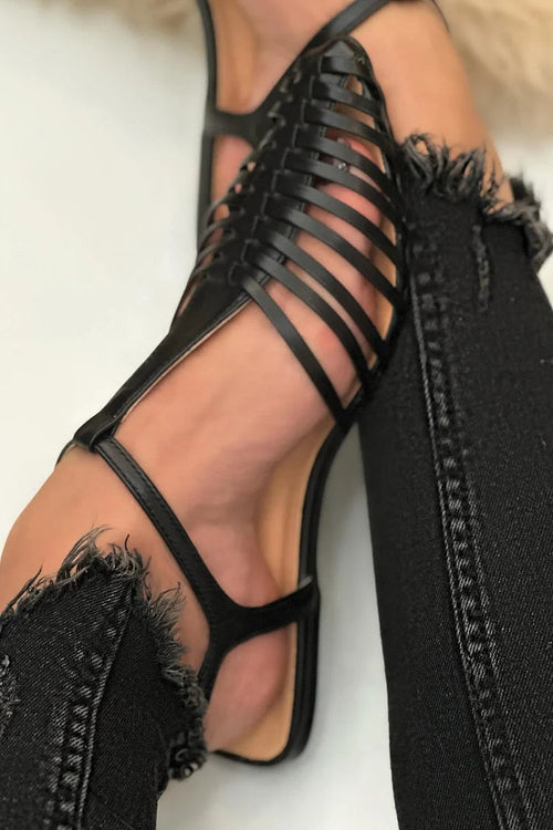 Francesca™ - Sandalias cut-out esenciales casual negras de punta con correa en T - Negro