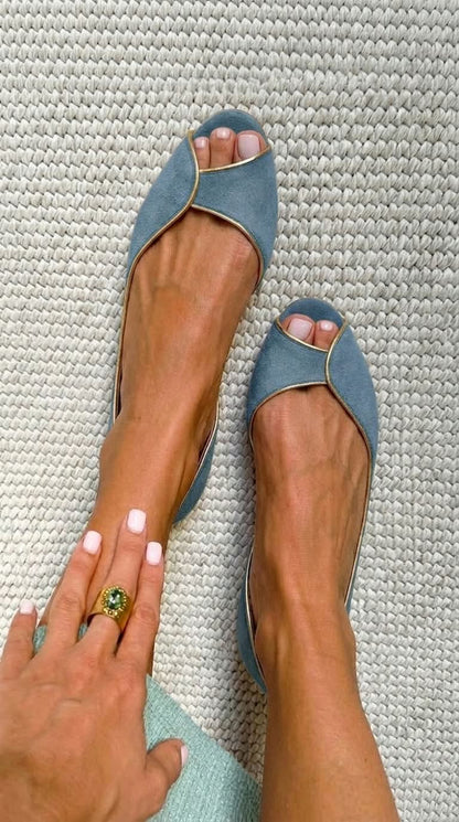 Paloma™ - Bailarinas de punta abierta estilo d'Orsay en ante beige y dorado - Beige