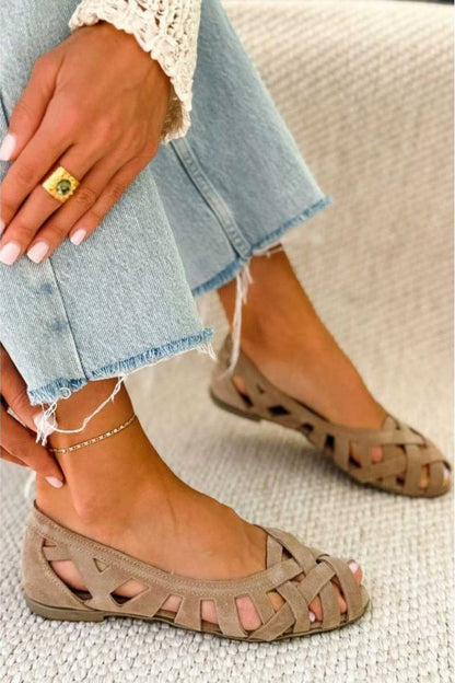 Ofelia™ - Sandalias de puntera abierta entrelazadas, casuales y planas con tiras cruzadas - Rojo