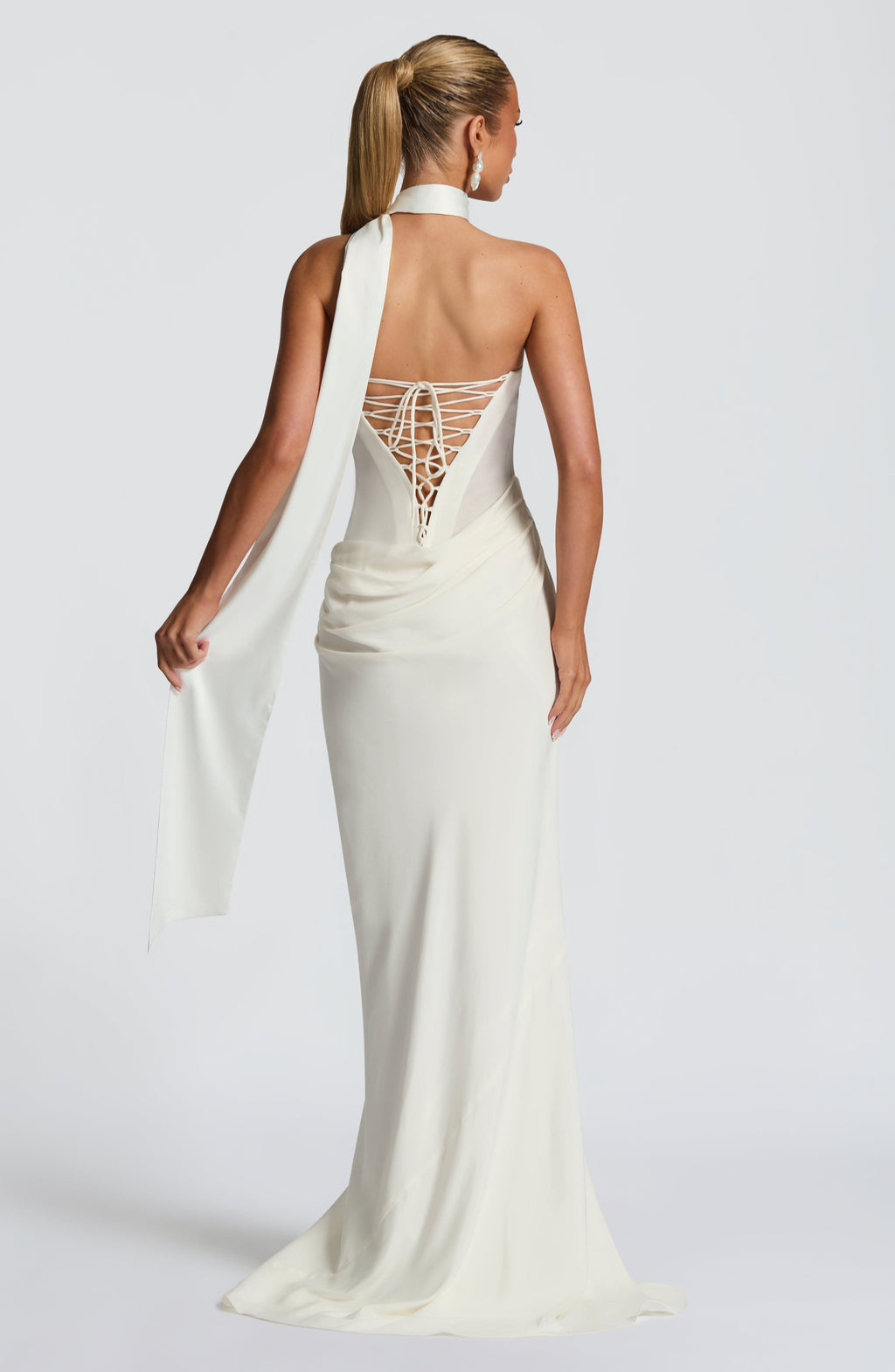 VESTIDO LARGO DRAPEADO ESPALDA CORSET