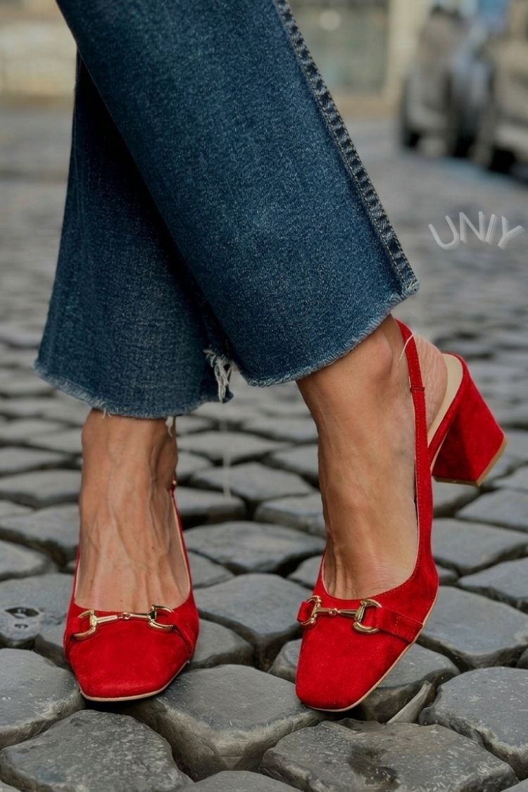 Elvira™ - Tacones de bloque slingback en ante color oliva - Verde