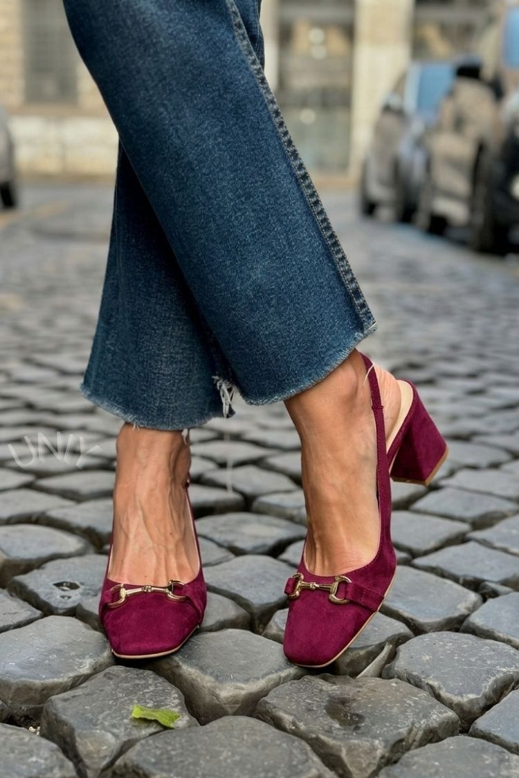 Elvira™ - Tacones de bloque slingback en ante color oliva - Verde