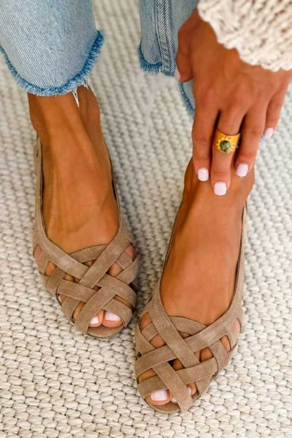 Ofelia™ - Sandalias de puntera abierta entrelazadas, casuales y planas con tiras cruzadas - Rojo