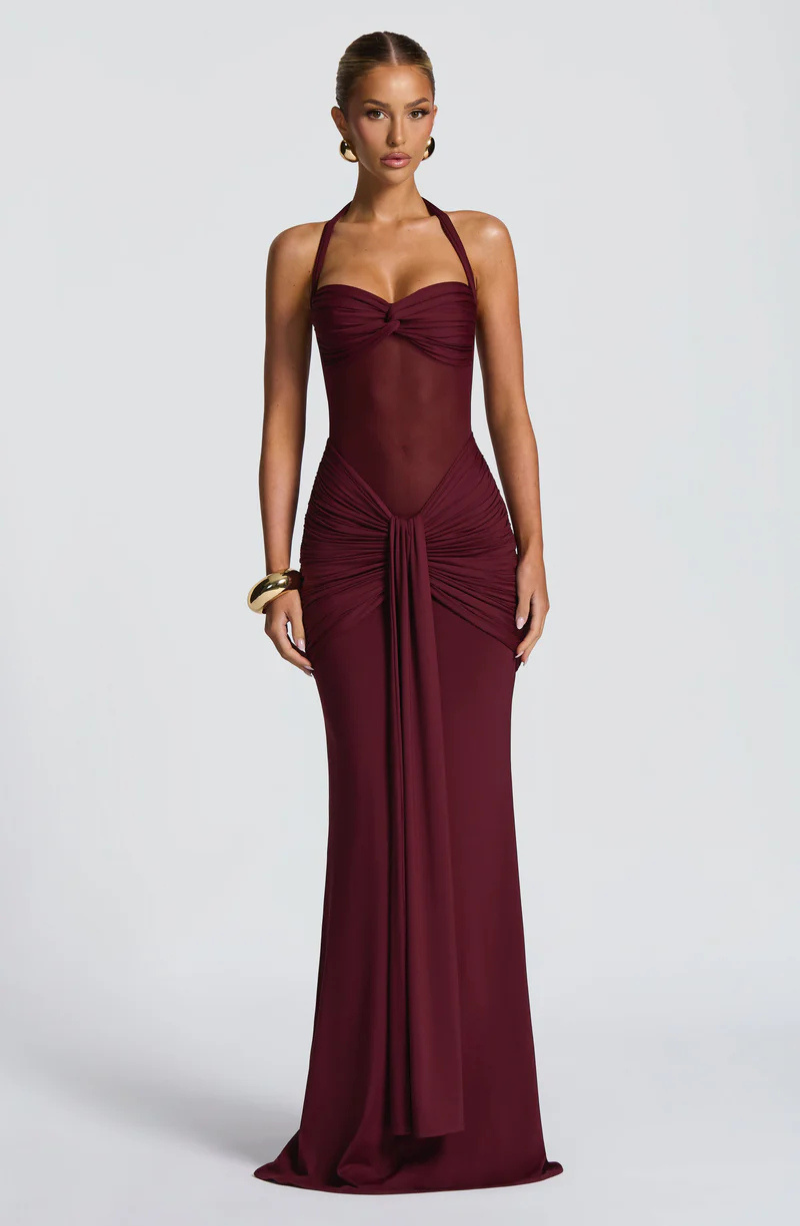 VESTIDO LARGO HALTER FRUNCIDO