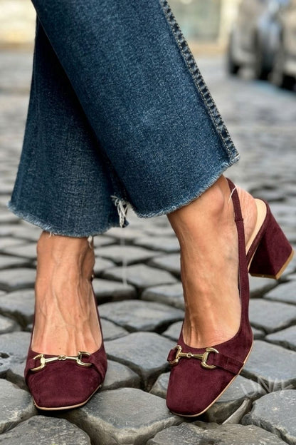 Elvira™ - Tacones de bloque slingback en ante color oliva - Verde