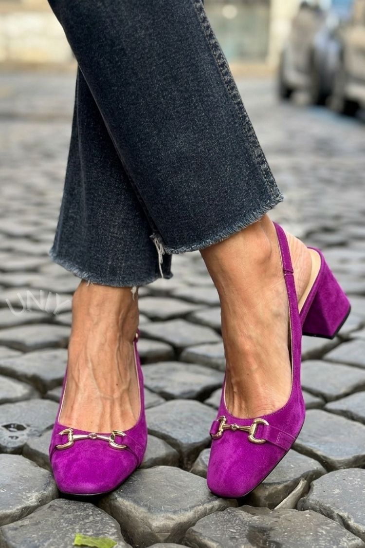 Elvira™ - Tacones de bloque slingback en ante color oliva - Verde