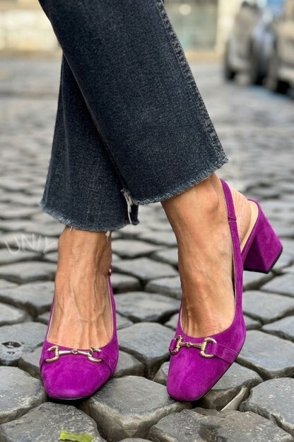Elvira™ - Tacones de bloque slingback en ante color oliva - Verde