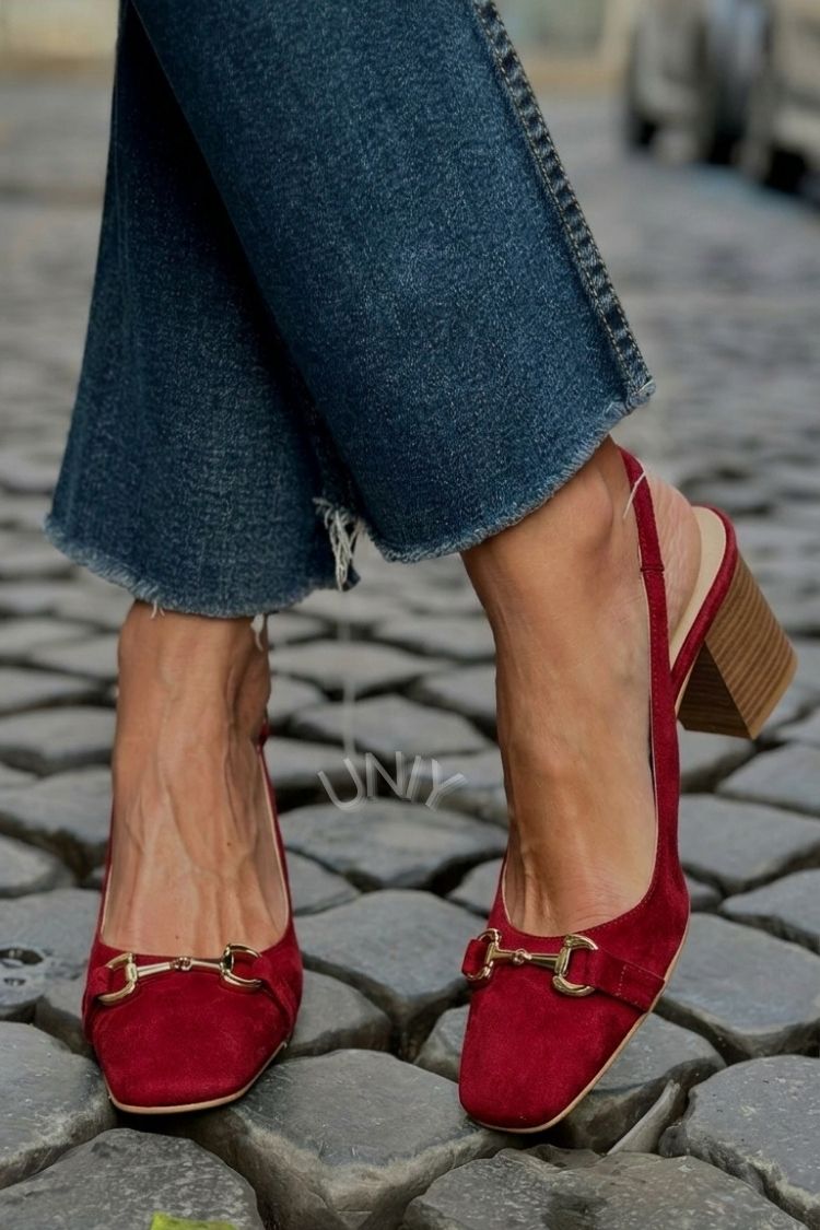 Elvira™ - Tacones de bloque slingback en ante color oliva - Rojo
