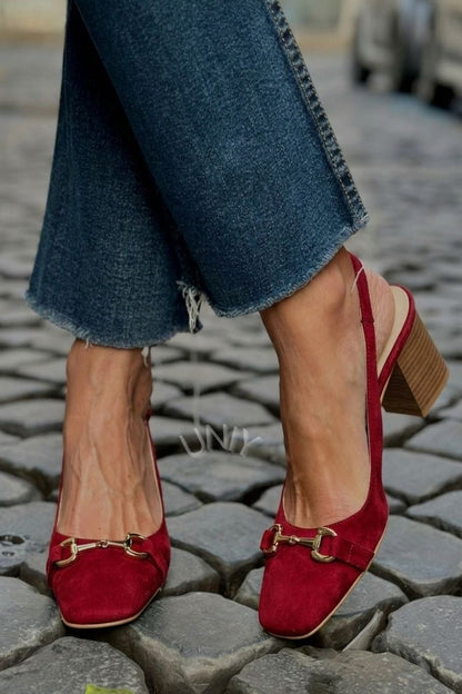 Elvira™ - Tacones de bloque slingback en ante color oliva - Rojo