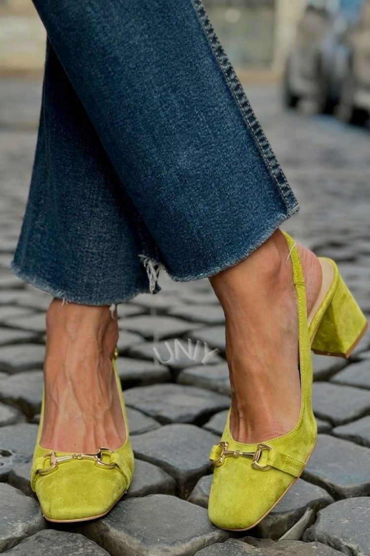 Elvira™ - Tacones de bloque slingback en ante color oliva - Verde