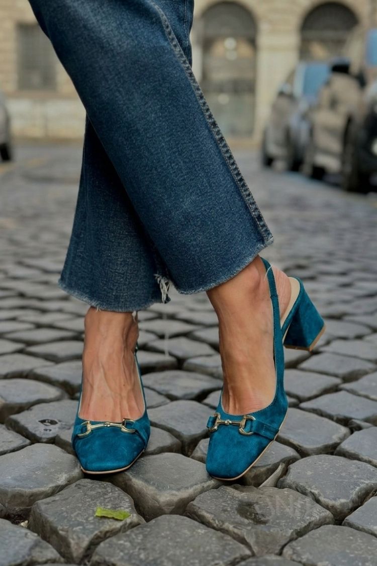 Elvira™ - Tacones de bloque slingback en ante color oliva - Rojo