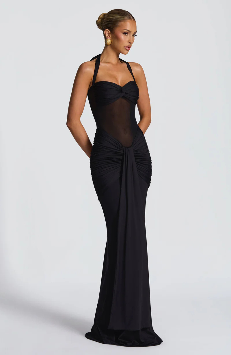 VESTIDO LARGO HALTER FRUNCIDO