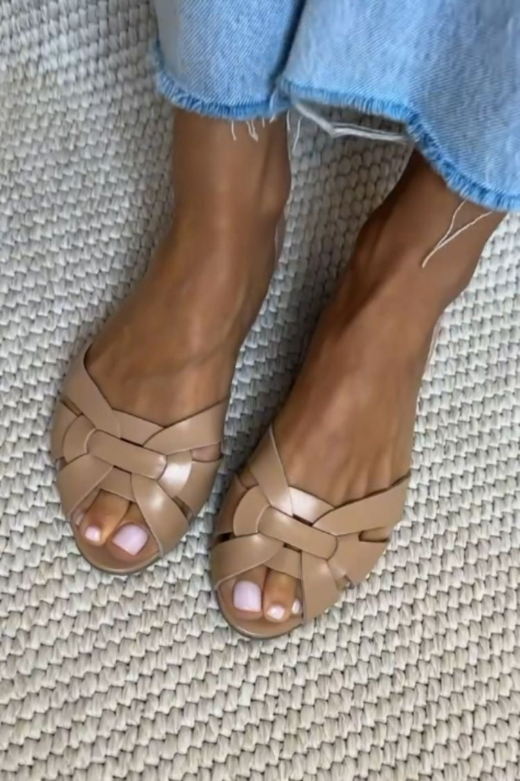 Isadora™ - Bailarinas de puntera abierta entrelazadas en ecopiel con tiras cruzadas y talón cerrado - Marrón