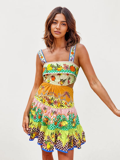 VESTIDO MINI ESTAMPADO CON ESCOTE RECTO