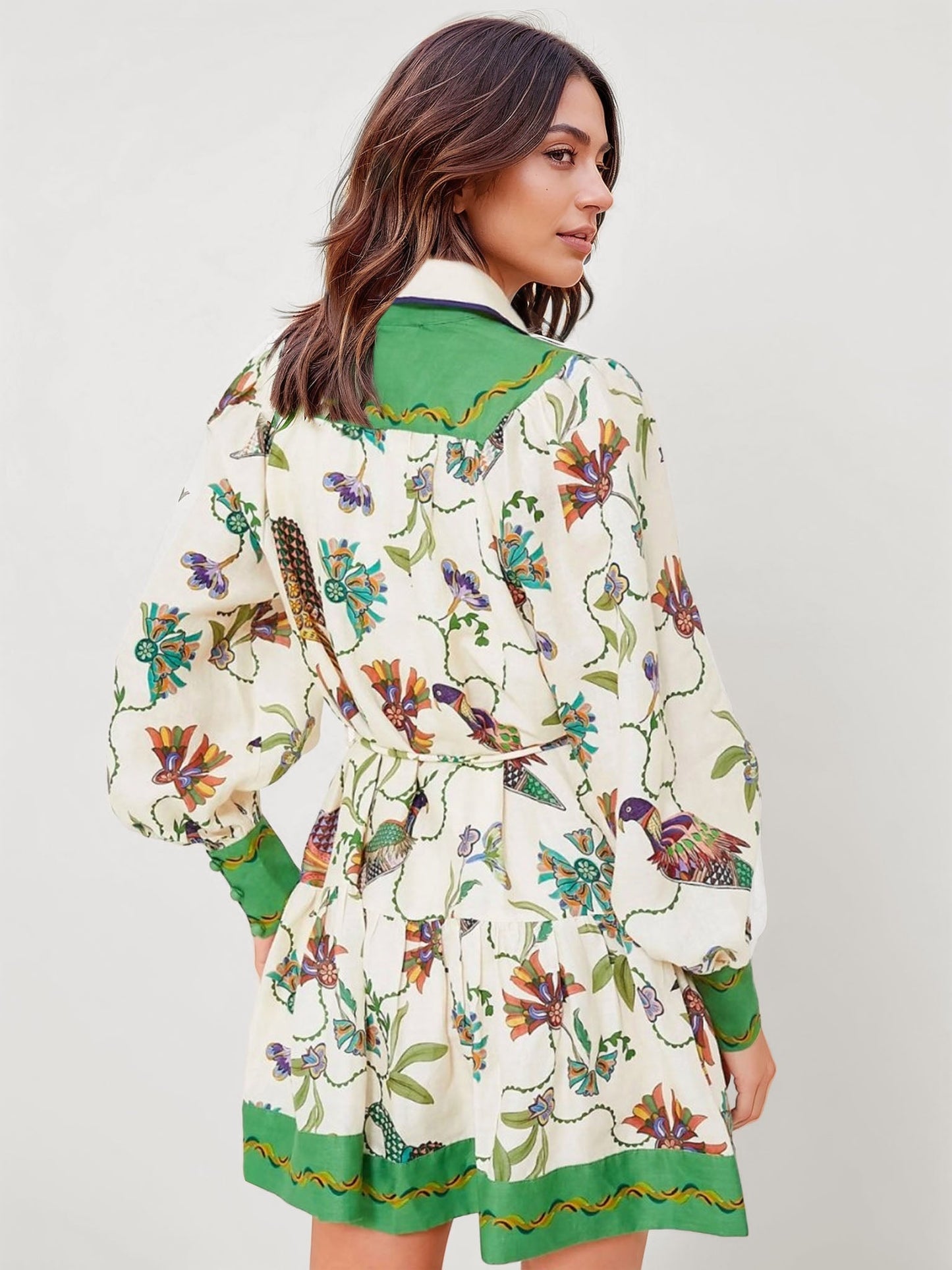 VESTIDO MINI CAMISERO ESTAMPADO CON CINTURA AJUSTABLE