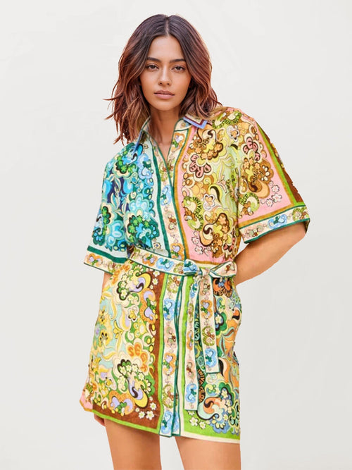 VESTIDO CAMISERO ESTAMPADO CON CINTURÓN