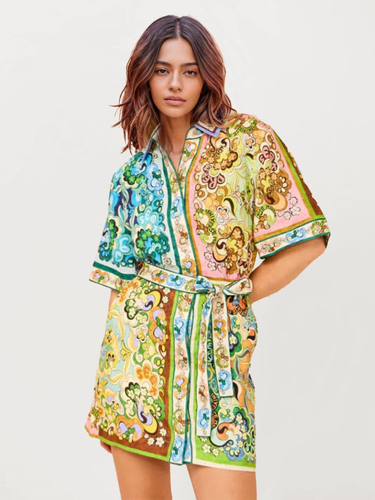 VESTIDO CAMISERO ESTAMPADO CON CINTURÓN