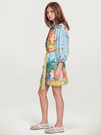 VESTIDO CAMISERO MINI ESTAMPADO ARTÍSTICO
