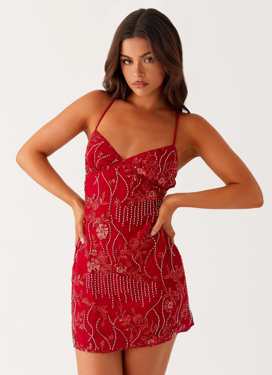 VESTIDO MINI BORDADO ESPALDA CRUZADA