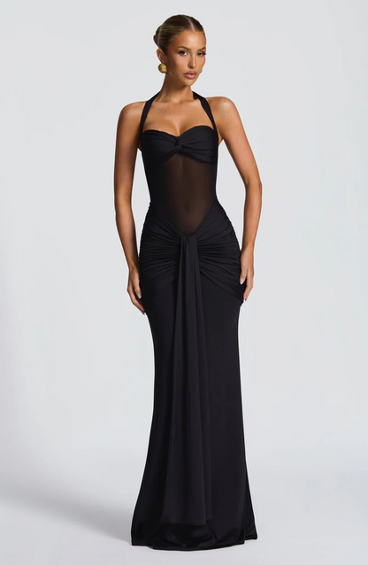 VESTIDO LARGO HALTER FRUNCIDO
