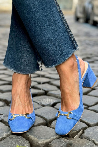 Elvira™ - Tacones de bloque slingback en ante color oliva - Verde