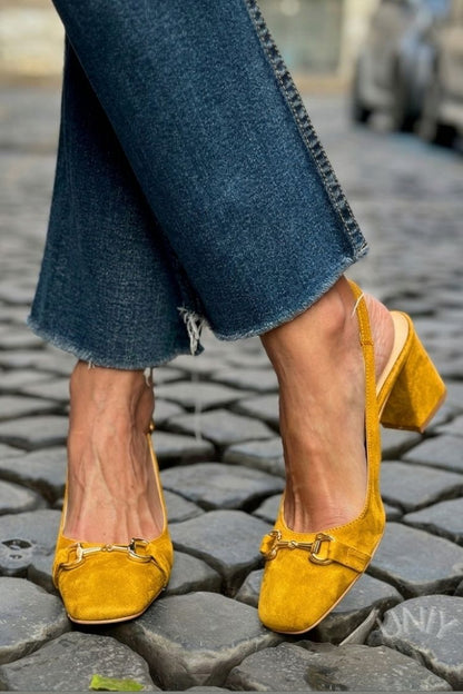 Elvira™ - Tacones de bloque slingback en ante color oliva - Verde