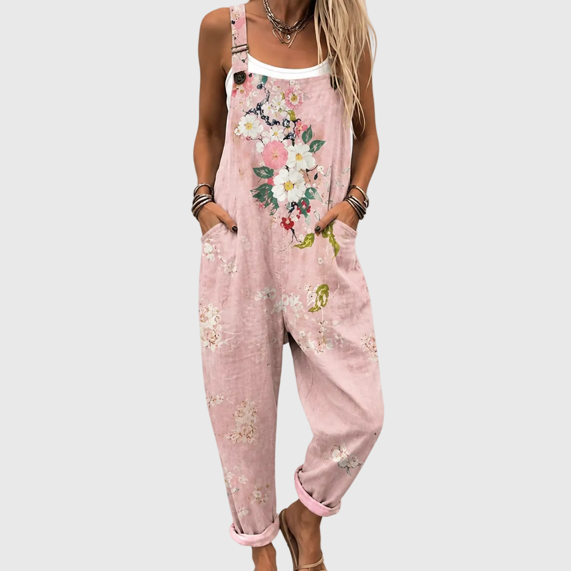 Peto floral rosa suave y cómodo