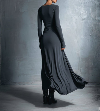 VESTIDO LARGO DRAPEADO CON NUDO LATERAL