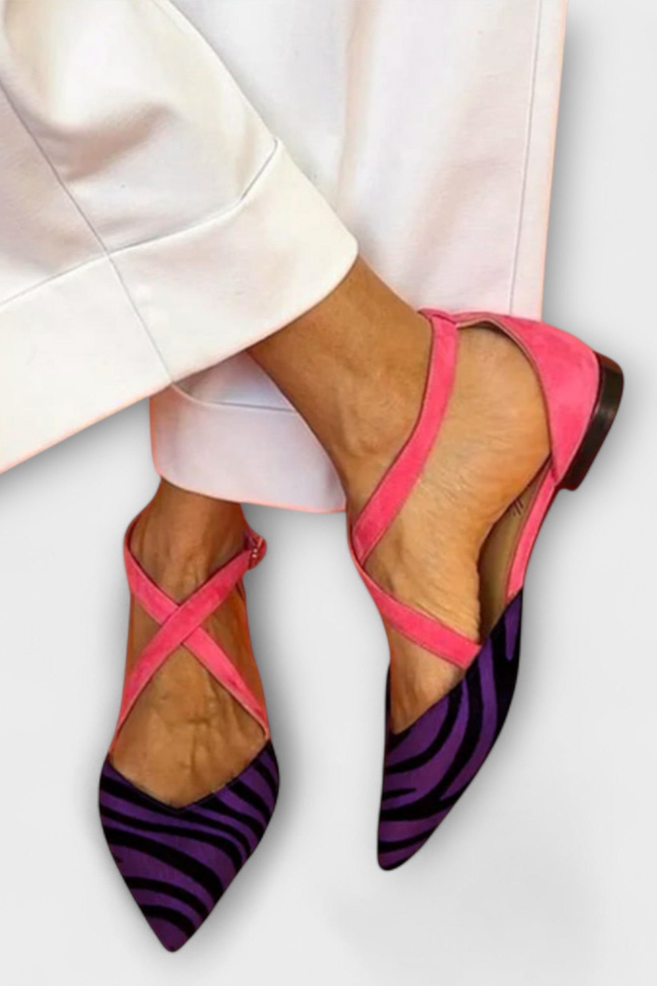 Fenna Bailarinas con Estampado de Cebra y Tiras Cruzadas