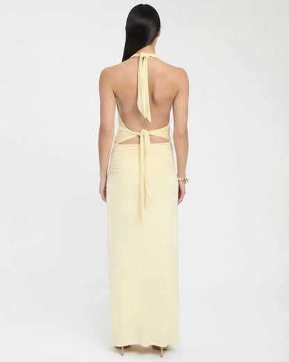 VESTIDO LARGO HALTER CON ESPALDA DESCUBIERTA