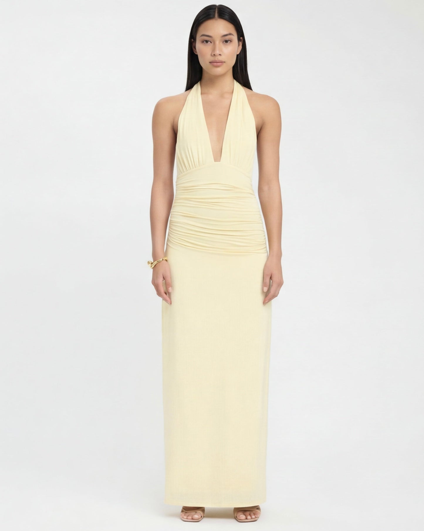 VESTIDO LARGO HALTER CON ESPALDA DESCUBIERTA