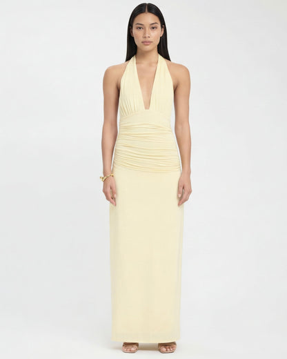 VESTIDO LARGO HALTER CON ESPALDA DESCUBIERTA