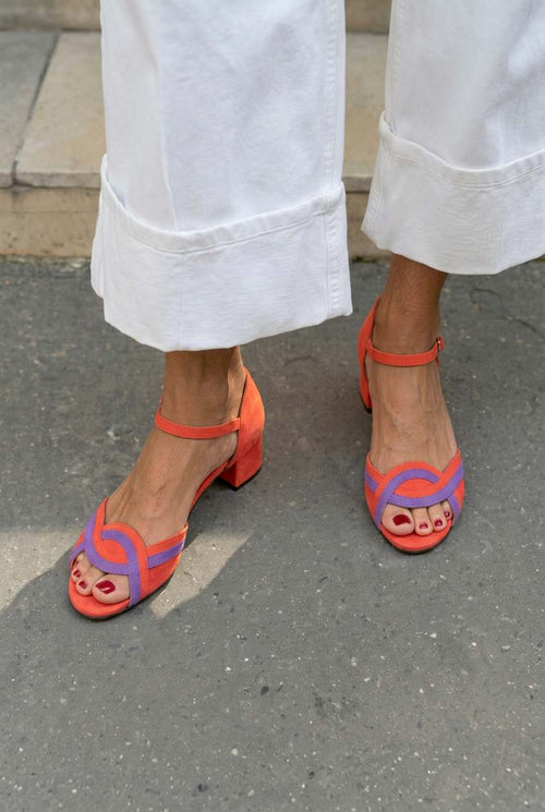 Greta™ - Sandalias peep-toe de ante con correa de tobillo y tacón de bloque - Multicolor