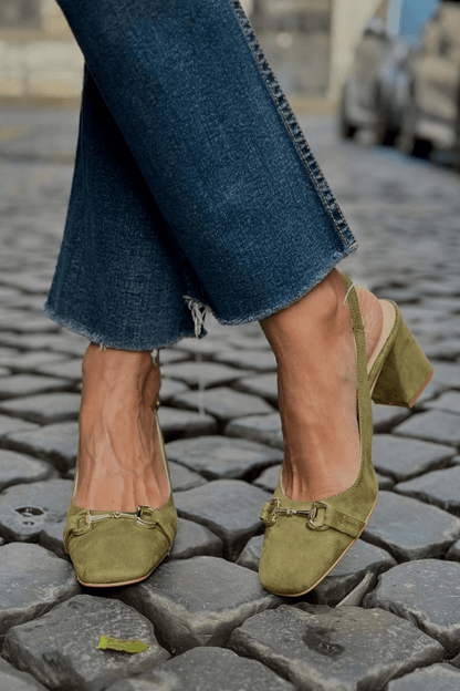 Elvira™ - Tacones de bloque slingback en ante color oliva - Verde