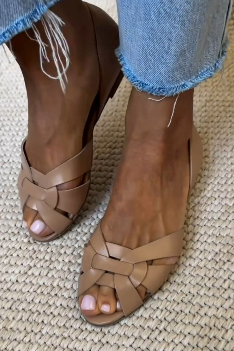 Isadora™ - Bailarinas de puntera abierta entrelazadas en ecopiel con tiras cruzadas y talón cerrado - Marrón
