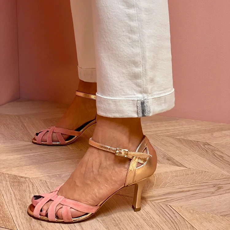 Noelia™ - Tacones de aguja con recortes, puntera descubierta y bloques de color - Rosa